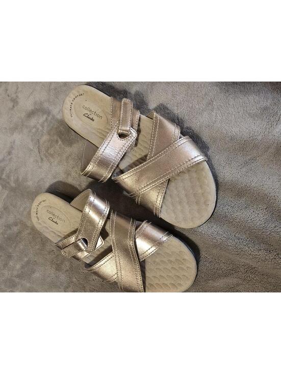 Clarks Shoes - Clarks Brinkley Coast Womens Slide Sandal Adjustable StrapsBronze US Size 7.5 ]